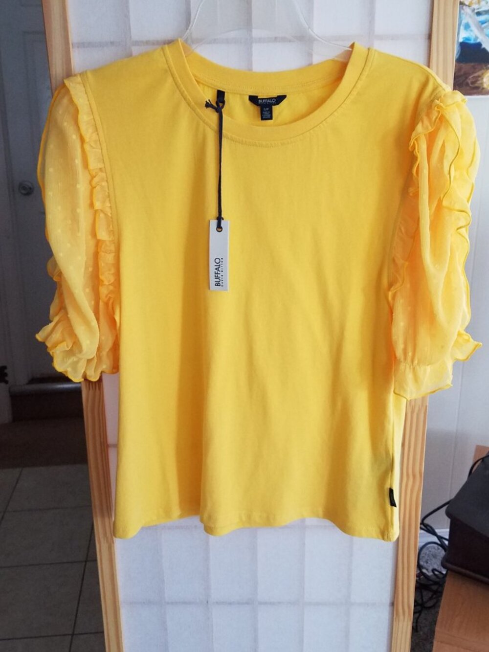 Ruffle Sleeve Crew Neck Top NWT